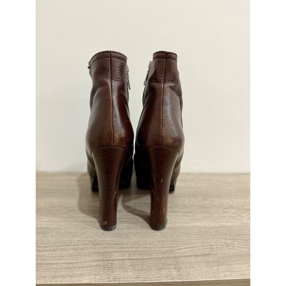 Prada Leather Block Heel Pull On Platform Ankle Booties Brown Women Size EU 38.5 - Picture 5 of 7